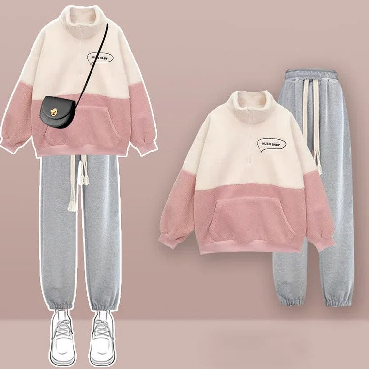 ZOEY | Cozy Kangaroo Pocket Half-Zip Plush 2 Set
