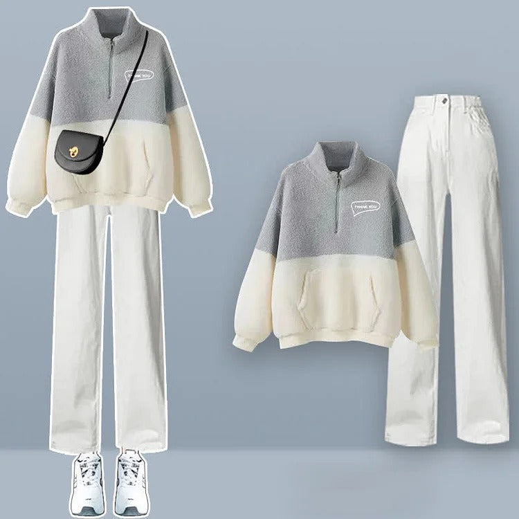 ZOEY | Cozy Kangaroo Pocket Half-Zip Plush 2 Set