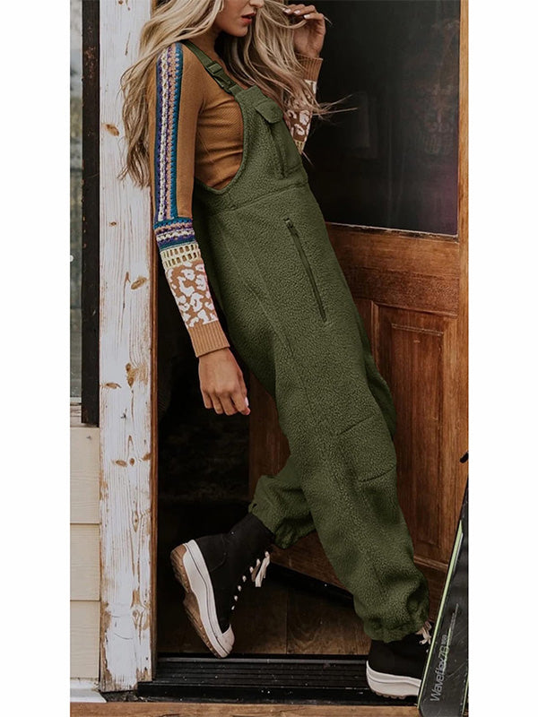 LUNA WILLOW | Fleece Thermal Overalls With Zippered Pockets