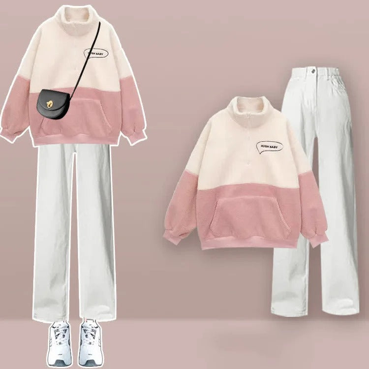 ZOEY | Cozy Kangaroo Pocket Half-Zip Plush 2 Set