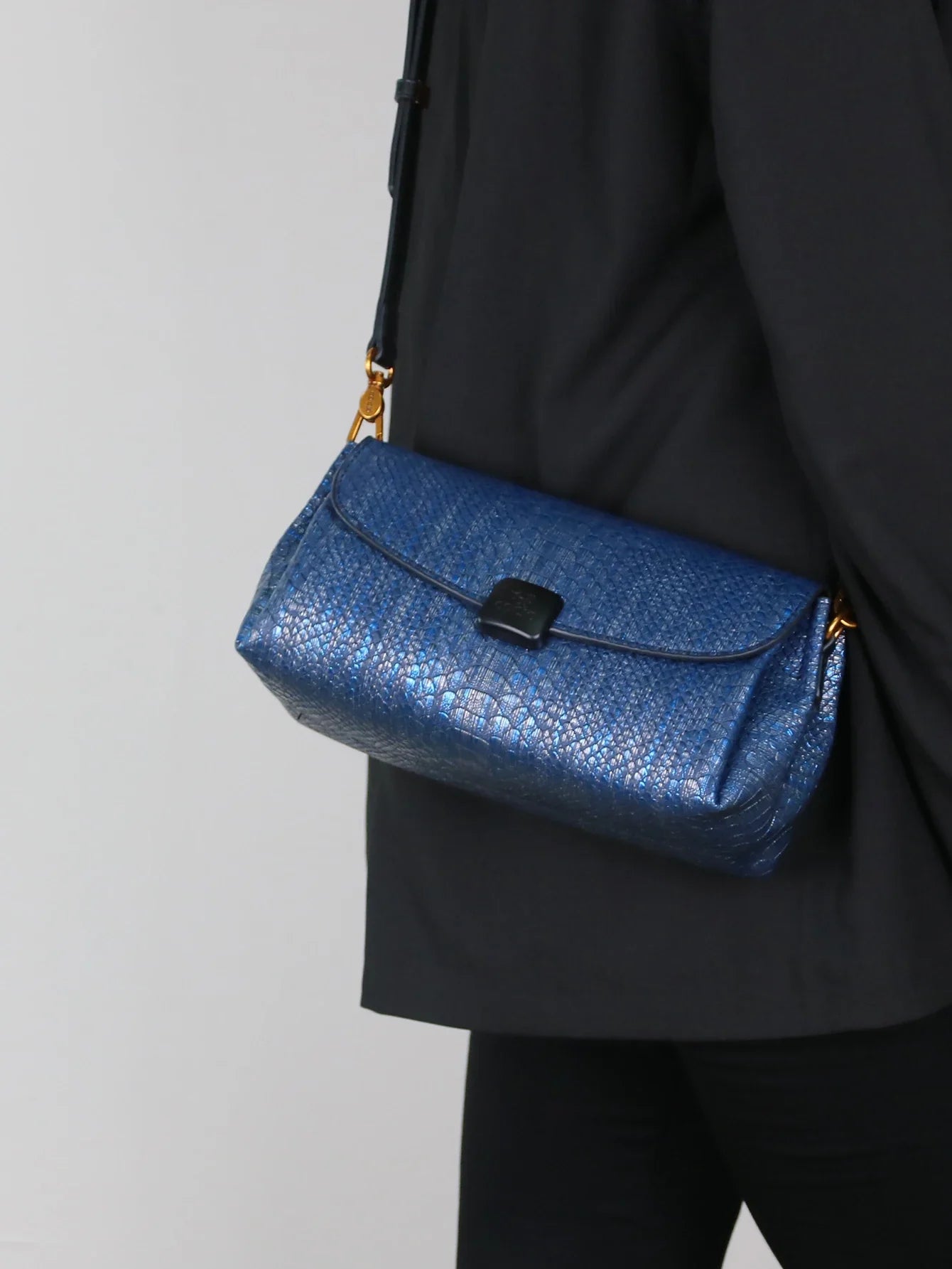 Embossed Snake-Print Shoulder Bag