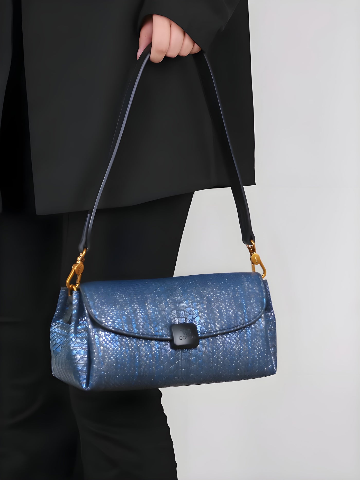 Embossed Snake-Print Shoulder Bag