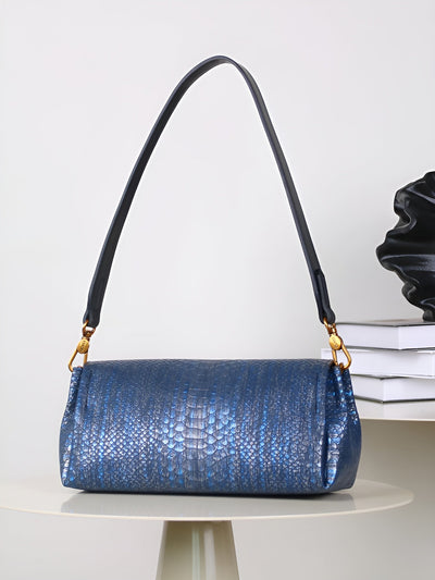 Embossed Snake-Print Shoulder Bag